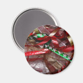 クリスマスリボンレッドグリーンと金ゴールド休日 マグネット (正面/裏面)