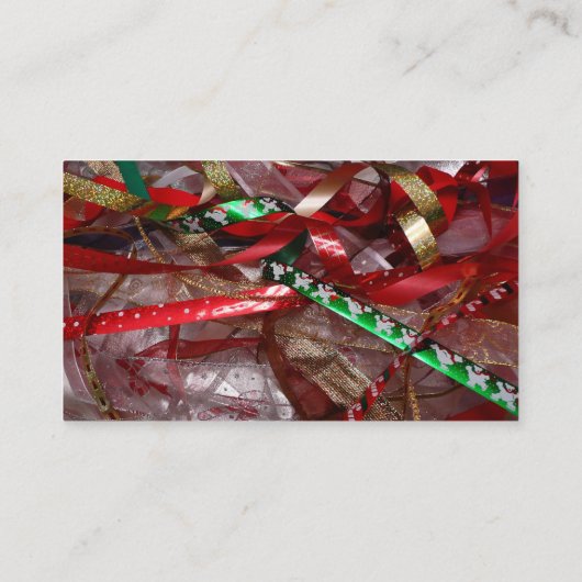 クリスマスリボンレッドグリーンと金ゴールド休日 名刺 (裏面)