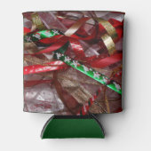 クリスマスリボンレッドグリーンと金ゴールド休日 缶クーラー (正面)