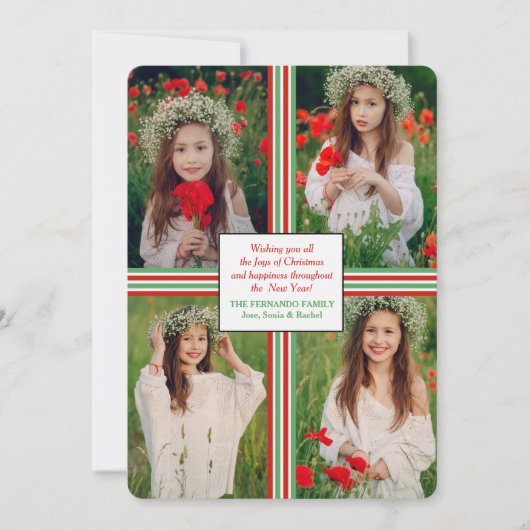 クリスマスリボン4フォトホリデーカード シーズンカード (正面)