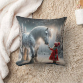 クリスマスリンゴ灰色の馬 クッション (ブランケット)