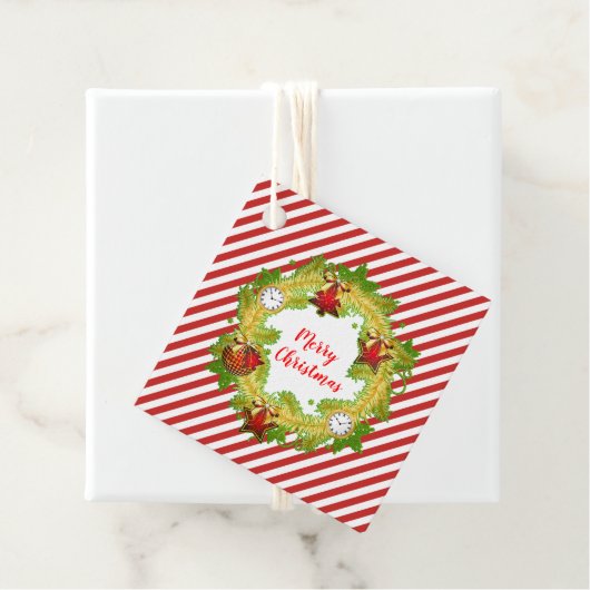 クリスマスリースとオーナメントと赤いストライプ フェイバータグ (インサイチュ)