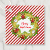 クリスマスリースとオーナメントと赤いストライプ フェイバータグ (正面)