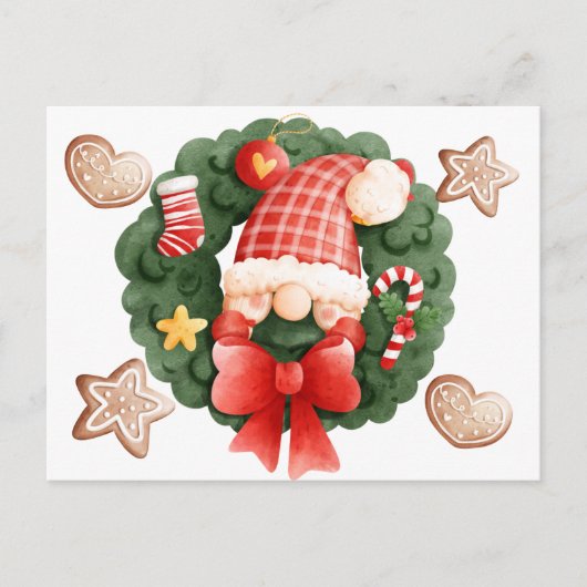 クリスマスリースとオーナメントホリデーポストカード シーズンポストカード (正面)