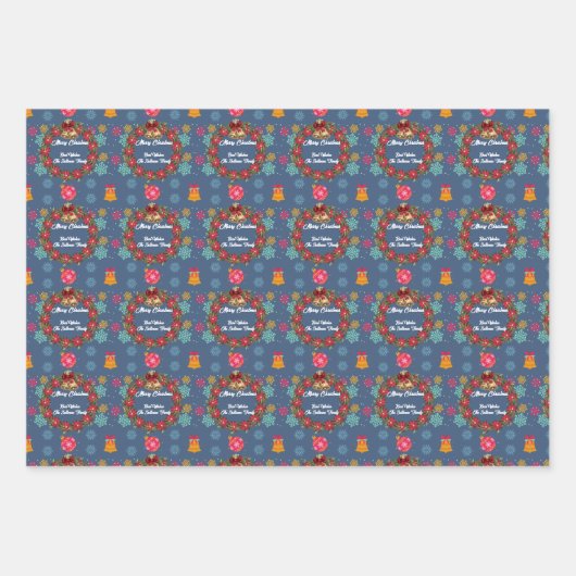 クリスマスリースとオーナメント鐘 ラッピングペーパーシート (正面3)