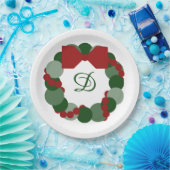 クリスマスリースとカスタムモノグラムパーティープレート ペーパープレート (パーティー)