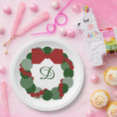 クリスマスリースとカスタムモノグラムパーティープレート ペーパープレート (パーティー)