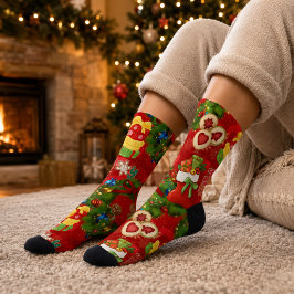 クリスマスリースとジンジャーブレッドのクリスマスソックス ソックス