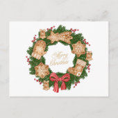 クリスマスリースとジンジャーブレッドCookie,ベリー シーズンポストカード (正面)