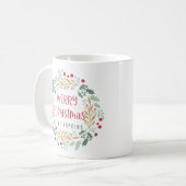 クリスマスリースとスクリプト |メリークリスマス コーヒーマグカップ (正面左)
