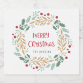 クリスマスリースとスクリプト |メリークリスマス スパークリングワインラベル (シングルラベル)