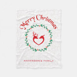 クリスマスリースとデアー フリースブランケット