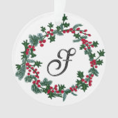 クリスマスリースとパーソナライズされたイニシャル オーナメント (正面)
