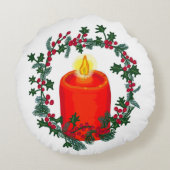 クリスマスリースとパーソナライズされたイニシャル ラウンドクッション (裏面)