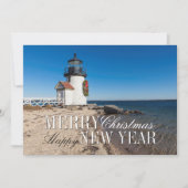 クリスマスリースとビーチの灯台 シーズンカード (正面)
