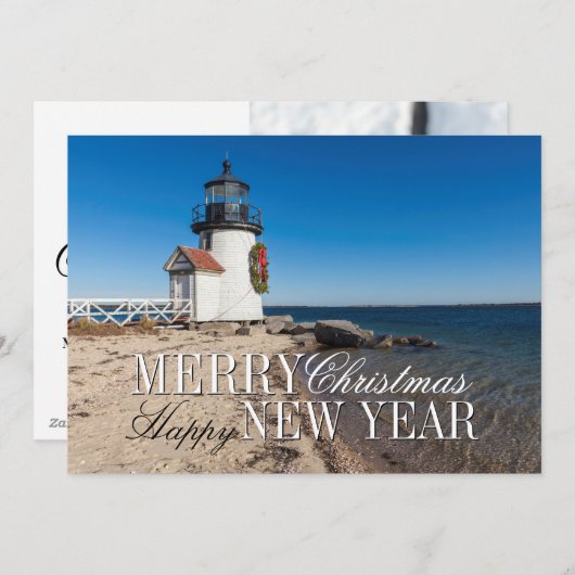 クリスマスリースとビーチの灯台 シーズンカード (正面/裏面)