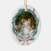 クリスマスリースとピンクリボンフォト セラミックオーナメント (右)