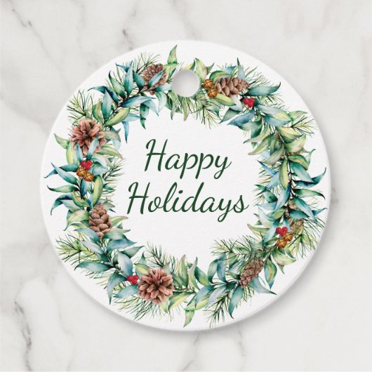 クリスマスリースとベリーとベルギフトラベル フェイバータグ (正面)