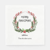 クリスマスリースとベリーディナー スタンダードランチョンナプキン (正面)