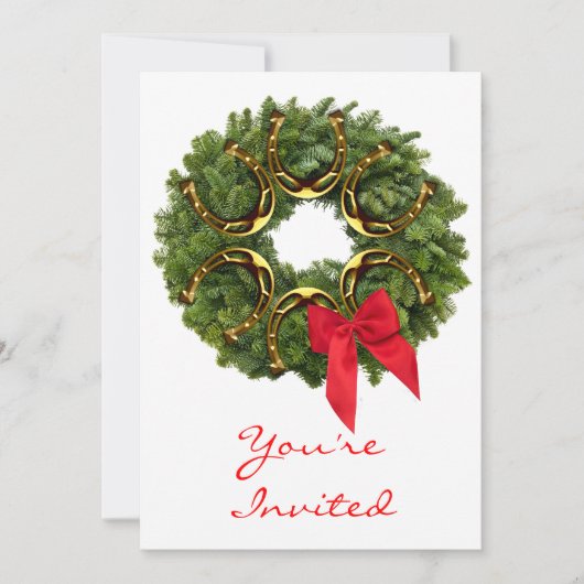 クリスマスリースとホースシューズ招待状 招待状 (正面)
