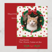 クリスマスリースとホーリーのカスタムペット写真 シーズンカード (正面/裏面)