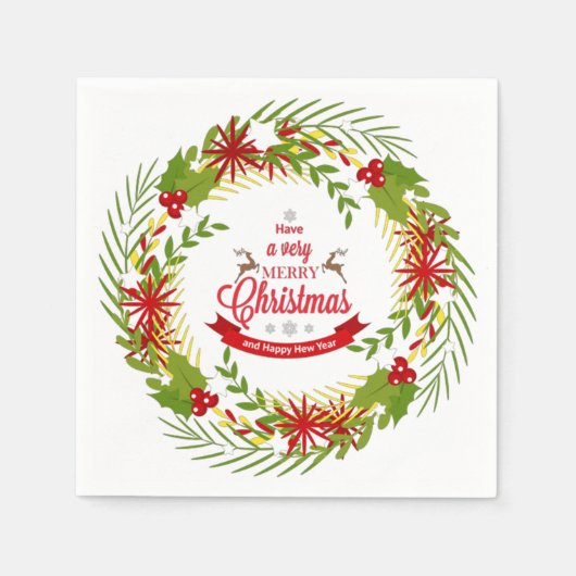 クリスマスリースとミストレ スタンダードカクテルナプキン (正面)