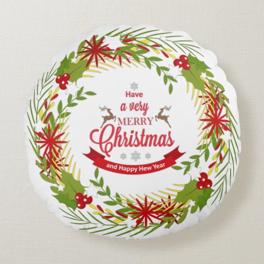 クリスマスリースとミストレ ラウンドクッション (正面)