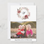 クリスマスリースとモノグラム写真レッド シーズンカード (正面)