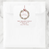 クリスマスリースとレッドボウ差出人住所ラベル スクエアシール (バッグ)