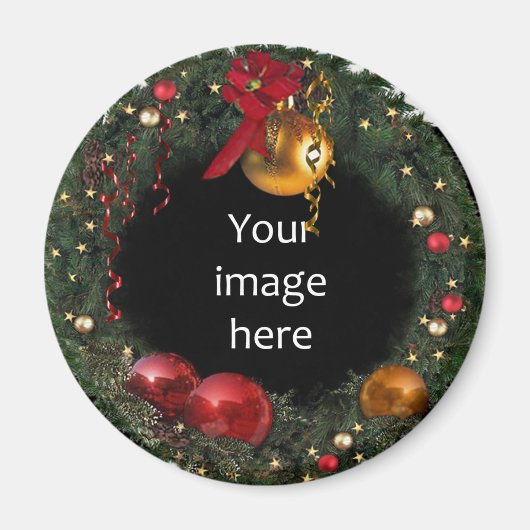クリスマスリースと写真 マグネット (正面)