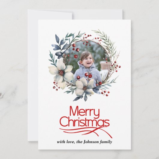 クリスマスリースと果実と花の写真 シーズンカード (正面)