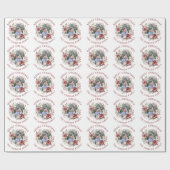 クリスマスリースと果実と花の写真 ラッピングペーパー (フラット)