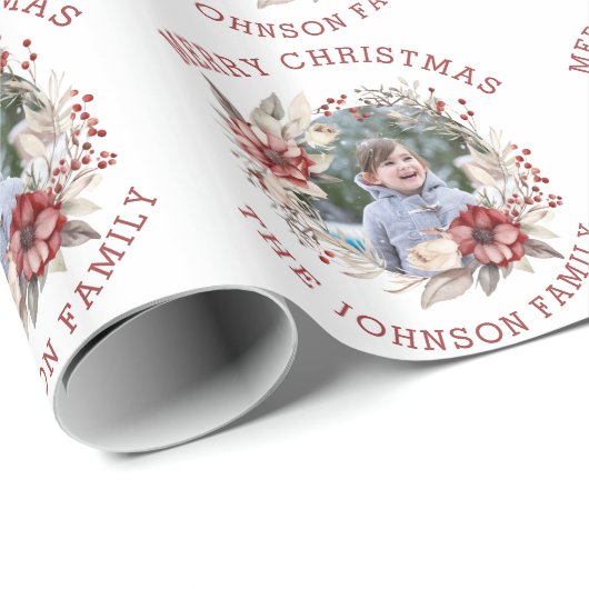 クリスマスリースと果実と花の写真 ラッピングペーパー (ロールコーナー)