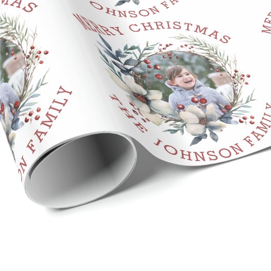 クリスマスリースと果実と花の写真 ラッピングペーパー (ロールコーナー)