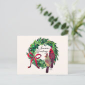 クリスマスリースと深紅色あいさつ葉書 シーズンポストカード (スタンド正面)