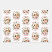 クリスマスリースと赤いハッピーホリデーの写真 ラッピングペーパーシート (正面3)