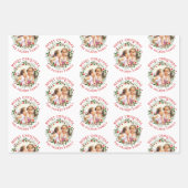 クリスマスリースと赤いメリークリスマスの写真 ラッピングペーパーシート (正面2)