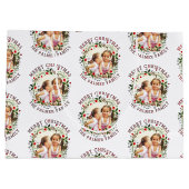 クリスマスリースと赤いメリークリスマスの写真 ラージペーパーバッグ (裏面)