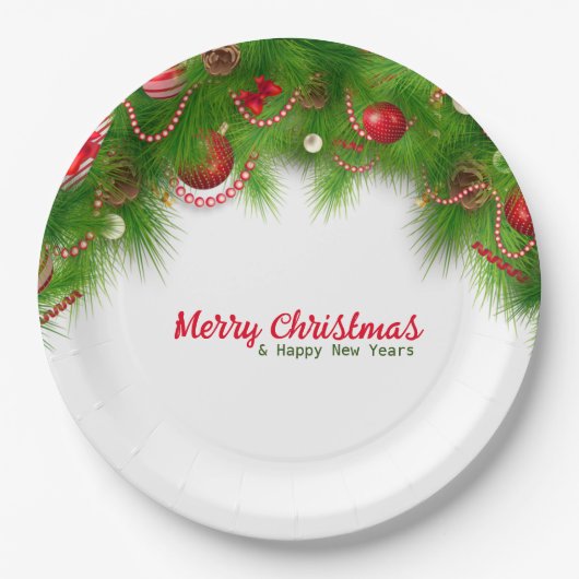 クリスマスリースと赤い球根、プレゼントパップ ペーパープレート (正面)