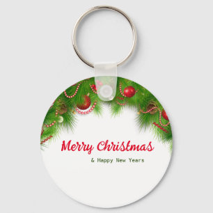 クリスマスリースと赤い球根、プレゼント キーホルダー
