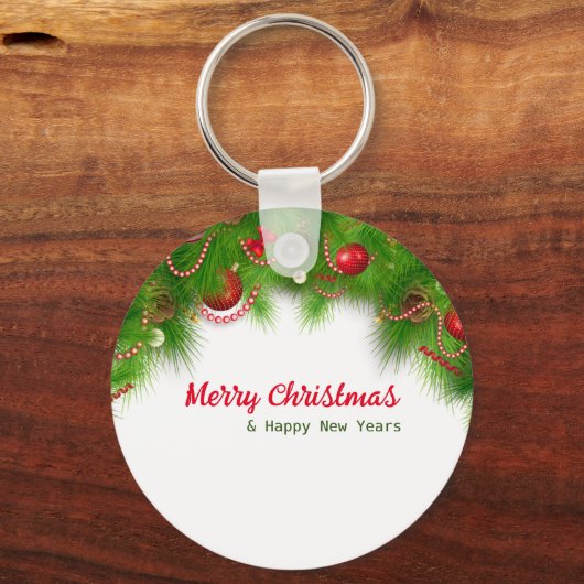 クリスマスリースと赤い球根、プレゼント キーホルダー (正面)