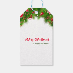 クリスマスリースと赤い球根、プレゼント ギフトタグ