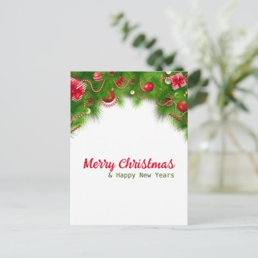 クリスマスリースと赤い球根、プレゼント シーズンポストカード (スタンド正面)