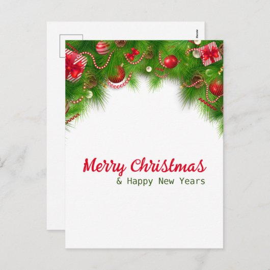 クリスマスリースと赤い球根、プレゼント シーズンポストカード (正面/裏面)