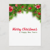 クリスマスリースと赤い球根、プレゼント シーズンポストカード (正面)