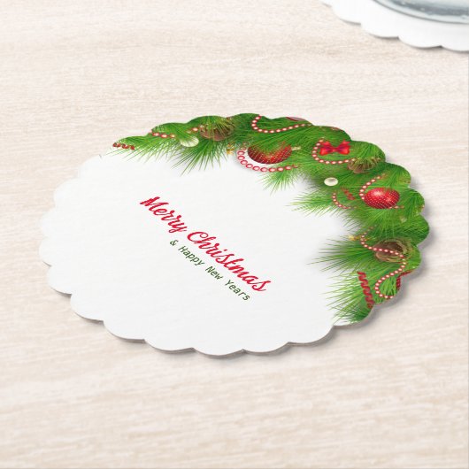 クリスマスリースと赤い球根、プレゼント ペーパーコースター (アングル)