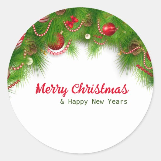 クリスマスリースと赤い球根、プレゼント ラウンドシール (正面)