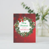 クリスマスリースと赤い雪片 ポストカード (スタンド正面)