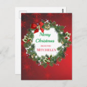 クリスマスリースと赤い雪片 ポストカード (正面/裏面)