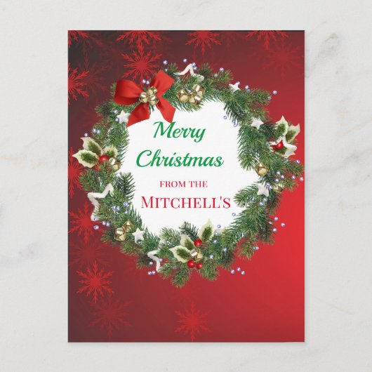 クリスマスリースと赤い雪片 ポストカード (正面)